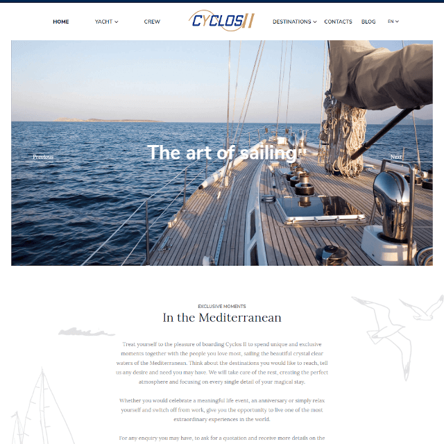 screenshot home Yacht Cyclos website